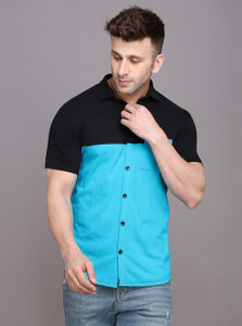 BEYOU FASHION Men Solid Casual Light Blue, Black Shirt
