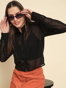 MAZIE Women Solid Casual Black Shirt