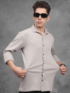 SOLSTICE Men Self Design Casual Silver Shirt