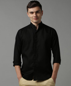 WOXEN Men Solid Casual Black Shirt