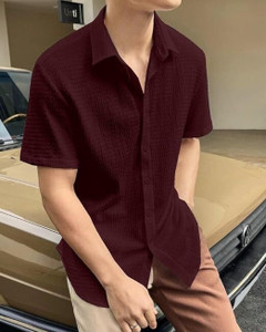 BlueMatrix Men Solid Casual Maroon Shirt