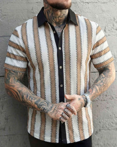 N AND J Men Striped, Self Design Casual Brown Shirt