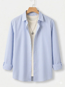 METRONAUT Men Striped Casual Light Blue Shirt