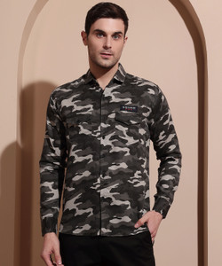 WOXEN Men Military Camouflage Casual Multicolor Shirt