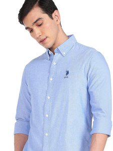 U.S. POLO ASSN. Men Solid Casual Blue Shirt