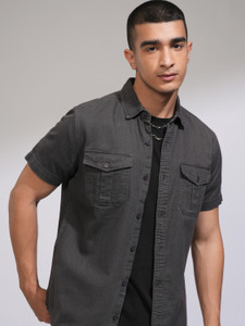 HIGHLANDER Men Self Design Casual Grey Shirt