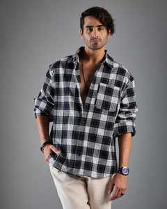 Chimpaaanzee Men Checkered Casual Black, Grey, White Shirt
