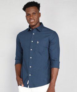 U.S. POLO ASSN. Men Solid Casual Dark Blue Shirt