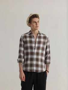 Snitch Men Checkered Casual Brown Shirt