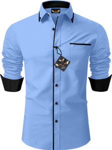 LAXBON Men Solid Casual Light Blue Shirt