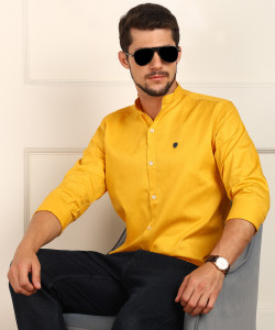 FUBAR Men Solid Casual Yellow Shirt