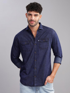 AIDAN PAUL Men Solid Casual Blue Shirt