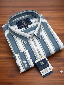 Hems trends Men Striped Casual Blue Shirt