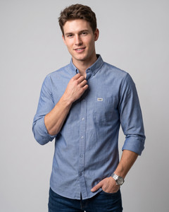 U.S. Pitchers Men Solid Casual Blue Shirt