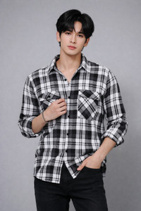 THE BRAVES MANUFACTURER Men Checkered Casual Orange Shirt