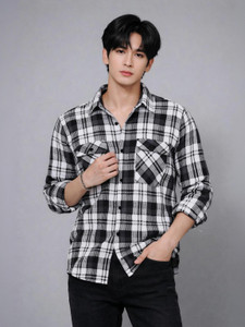 THE BRAVES MANUFACTURER Men Checkered Casual Orange Shirt