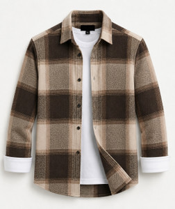 DIMMY Men Checkered Casual Brown Shirt - Image 6