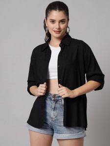 FUNDAY FASHION Women Solid Casual Black Shirt