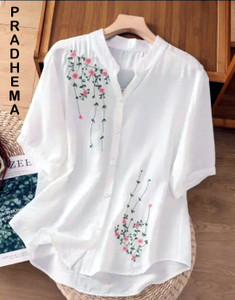 PRADHEMA Women Embroidered Casual White Shirt