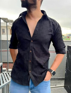 METRONAUT Men Solid Casual Black Shirt