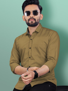 VeBNoR Men Solid Casual Khaki Shirt