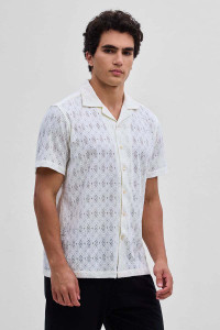 Snitch Men Self Design Casual White Shirt
