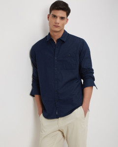 MUFTI Men Solid Casual Dark Blue Shirt