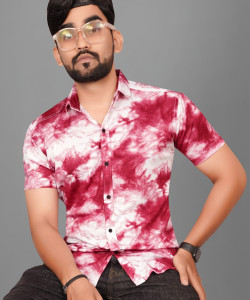 Voroxy Men Dyed/Ombre Casual Maroon, White Shirt