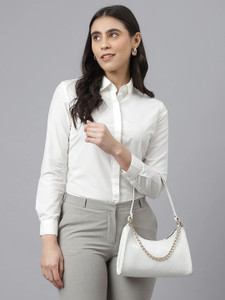 English Navy Women Solid Formal White Shirt