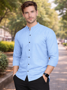 VeBNoR Men Solid Casual Light Blue Shirt