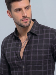 SMT CLOTHING Men Checkered Casual Black Shirt