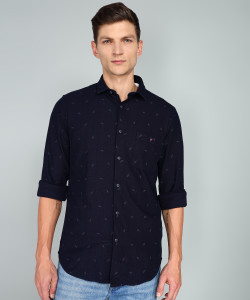 Louis Philippe Jeans पुरुषों के लिए प्रिंटेड कैज़ुअल गहरा नीला  शर्ट