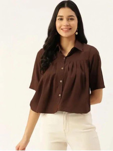 NIRMLA TRSDER Women Solid Casual Brown Shirt