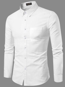 MILDIN Men Solid Formal White Shirt