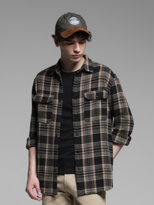 JACK & JONES Men Checkered Casual Black Shirt
