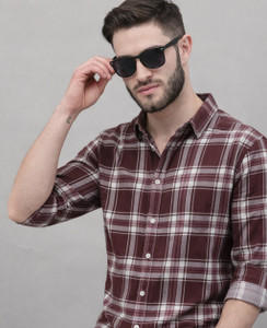 Roadster Men Checkered Casual Maroon Shirt