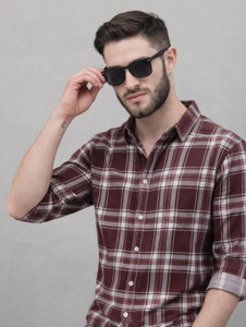 Roadster Men Checkered Casual Maroon Shirt