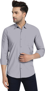 HASINI Fashion Men Solid Formal Grey Shirt