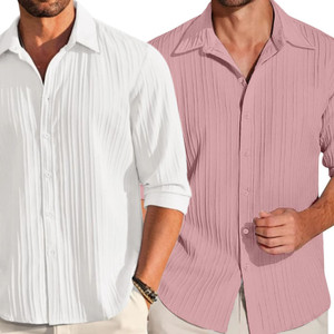 Helken Men Solid Casual Pink Shirt