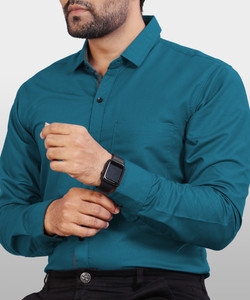 VeBNoR Men Solid Formal Blue Shirt