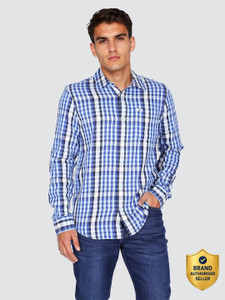 LEE Men Checkered Casual Blue Shirt