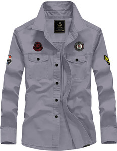 WOXEN Men Solid Casual Grey Shirt