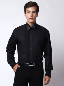 Crease India Men Self Design Formal Black Shirt