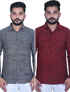 W S TEXTILE Men Self Design Casual Red Shirt