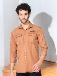 Denimod Men Self Design Casual Yellow Shirt