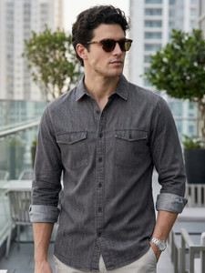 Urbano Men Solid Casual Grey Shirt - Image 6