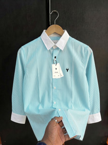 vdlooks Men Light Blue Striped Shirt - Image 3