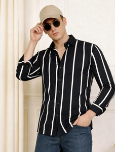 iCome Men Striped Casual Black, White Shirt