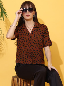 Honky Tonky Women Printed Casual Brown Shirt