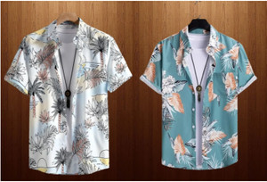 LEMBRIKA Men Floral Print Casual Multicolor, Light Green Shirt